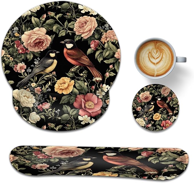 Vintage Rose Peony Floral Bird