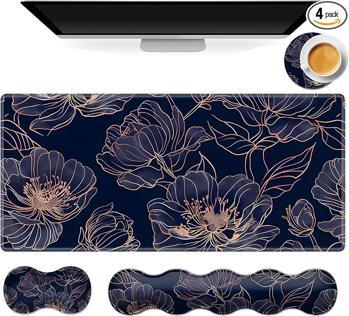 Rose Gold Line Art Flowers
